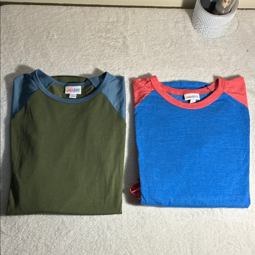 Women’s baseball Tees (two pack)  - Olive Green/Blue and Royal Blue/Coral